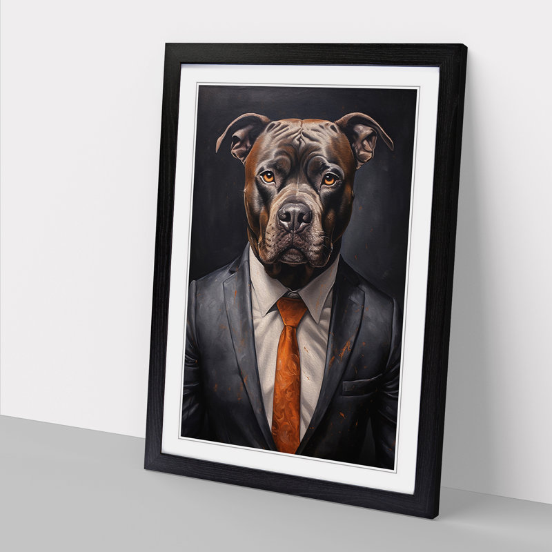 Staffordshire Bull Terrier In A Suit Painting No.4 - Single Picture Frame Print on Wood, 64cm H x 46cm W x 2cm D