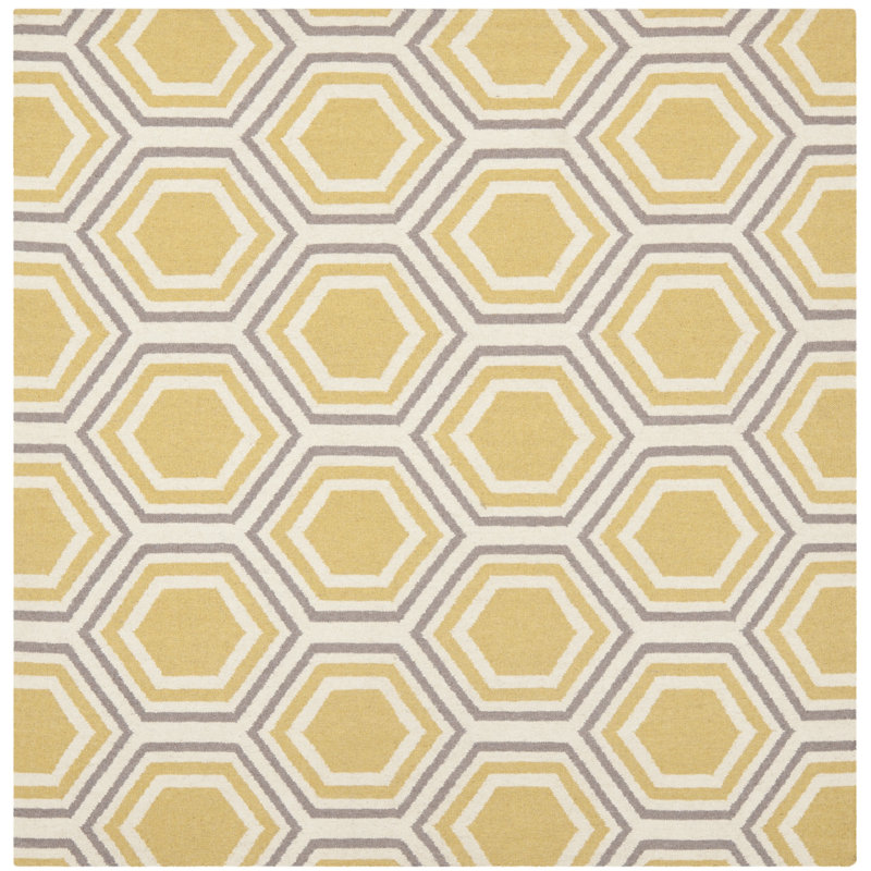 Robby Hand Woven Flat Weave Wool Geometric Rug, Square 6'