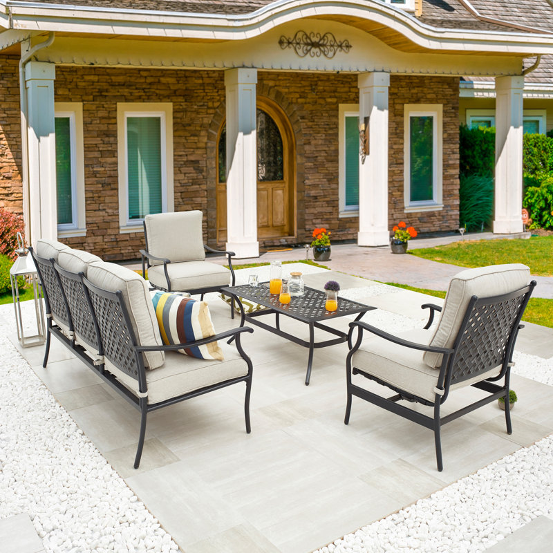 Middleham 5 - Person Patio Conversation Set with Cushions, Beige