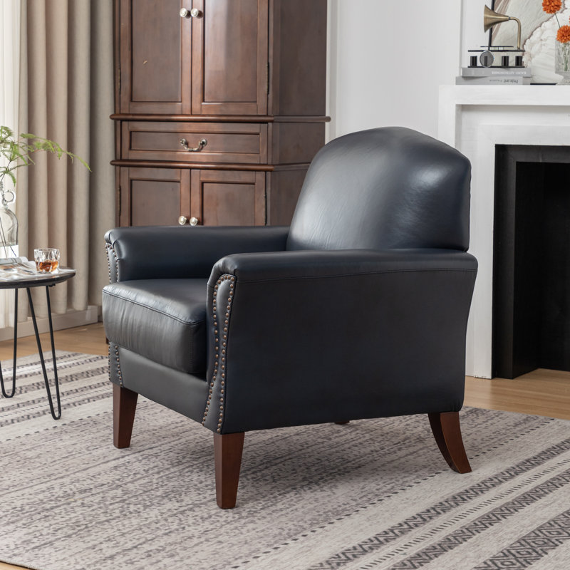 Shalisia 32'' Wide Upholstered Genuine Leather Armchair, Navy Genuine Leather