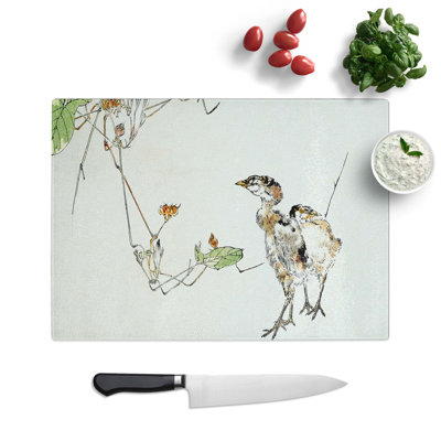 Tempered Glass Wild Ducklings by Watanabe Seitei Chopping Board