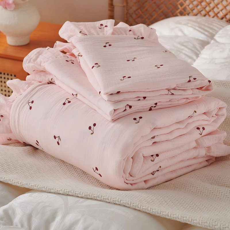 Housse de couette en lin Musselin, Housse de couette grand et 2 taies d'oreiller stan, Rose