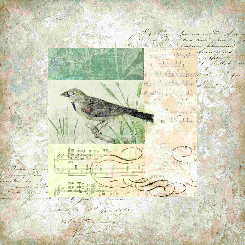 Oiseau rétro 1, reproduction sur toile tendue, L 12 po x H 12 po