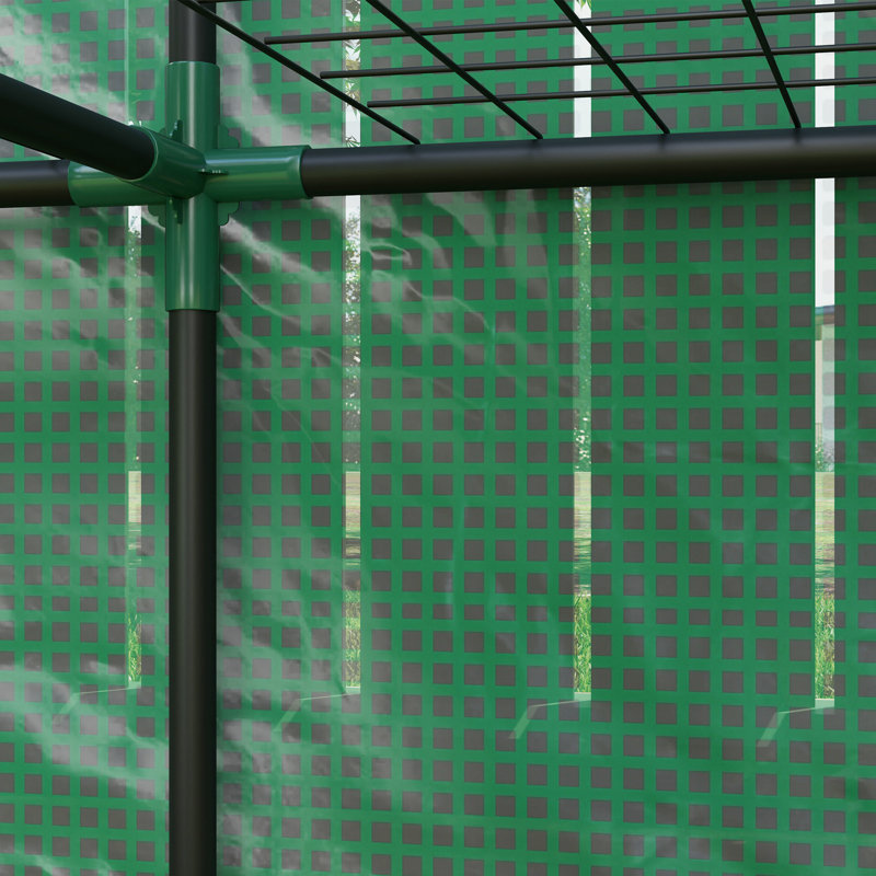 Outsunny Lean-to Greenhouse with 3 Tier Shelves, 56.7" x 18.9" x 59.8" Portable Small Greenhouse with PE Cover, 2 Roll-Up Zippered Doors, for Indoor Outdoor Garden Backyard Balcony, Green