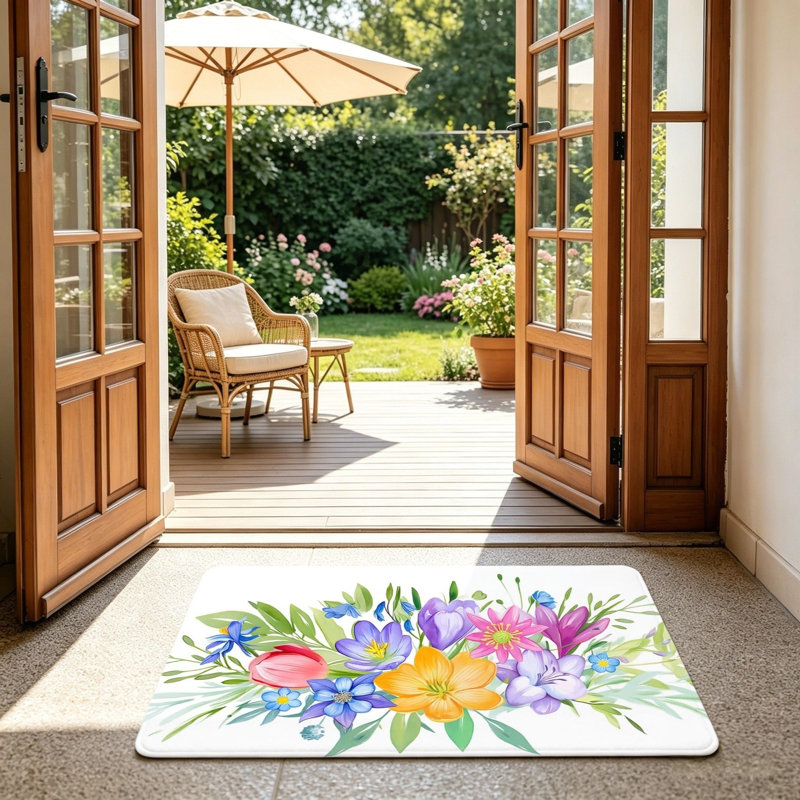 Tapis de sol aquarelle multicolore 24 po x 36 po pour porte d'entrée