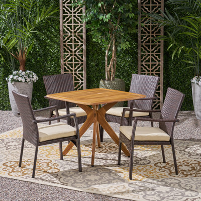Jolien 4 - Person Acacia Wicker Patio Dining Set with Square Table , Cushions Included