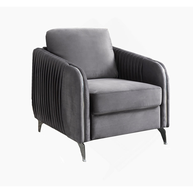 32"W Gray Velvet Modern Chic Accent Armchair, Gray