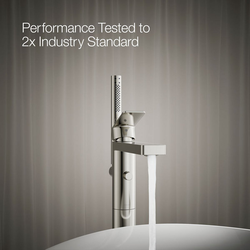 Parallel Floor-Mount Bath Filler Trim With Handshower, Polished Nickel