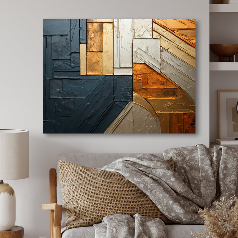 Or gris brillant géométrie II - impression sur métal, H 24 po x l 32 po x P 1 po