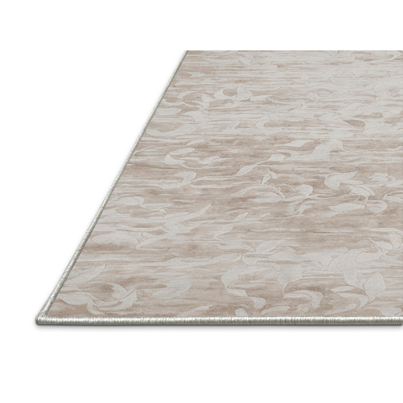 Tapis beige soyeux et moelleux, Rond 7 pi