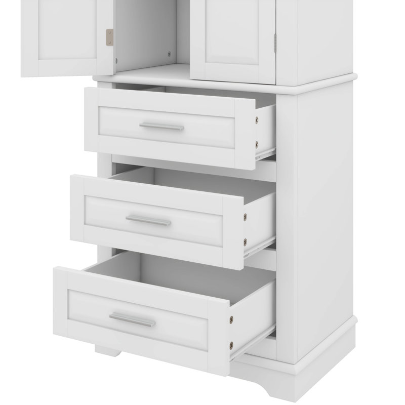 Grande armoire de rangement, trois tiroirs pour la salle de bain et le bureau - solution d'organisation peu encombrante