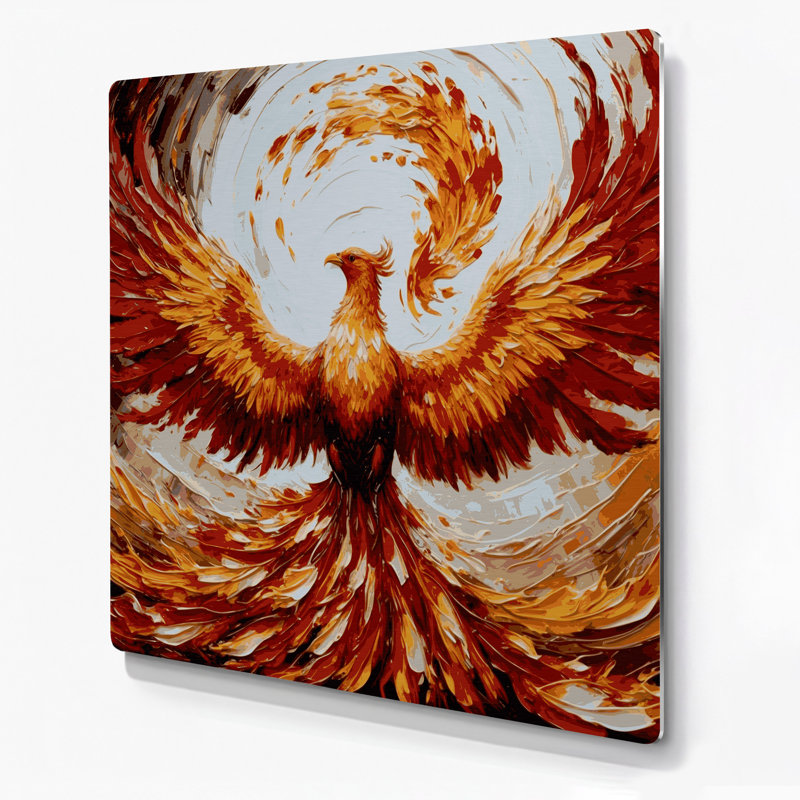 Art mural en métal Sci Fi Phoenix ressuscitant des cendres, H 384 po x l 384 po x P 0,05 po