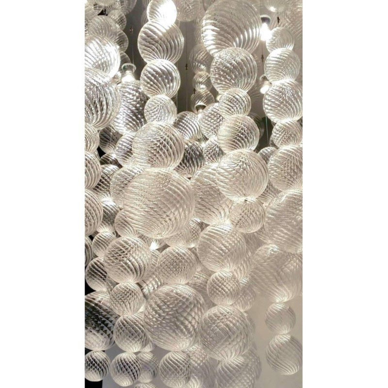 Lustre suspendu en verre de Murano, Bronze antique, H 38 po x l 23 po x P 23 po, Transparent lisse