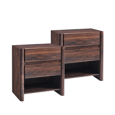 Bolanos 25" Tall Modern End Table with Charging Station & 3 Storage Drawers , Wood Side Table w/Rounded Corner Design for Bedroom