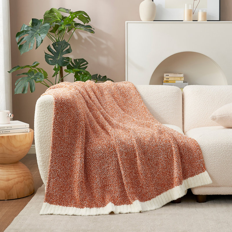  Jeté tricoté réversible Heather Knit, L 60 po x l 50 po, Orange