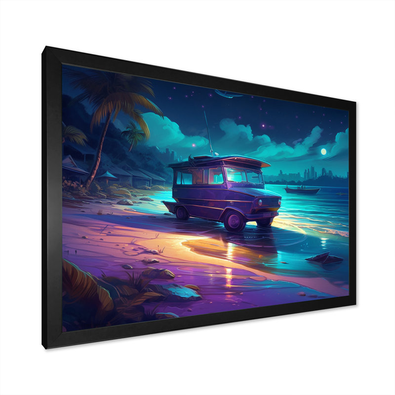 Beachside Camping II - Imprimé, Cadre photo noir, H 12 po x l 20 po x P 1 po