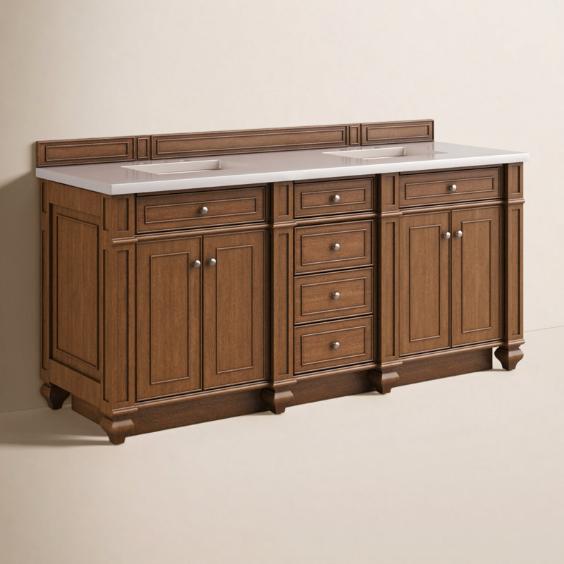 Bristol 72'' W Double Vanity, Saddle Brown, Ethereal Noctis, 8" Widespread