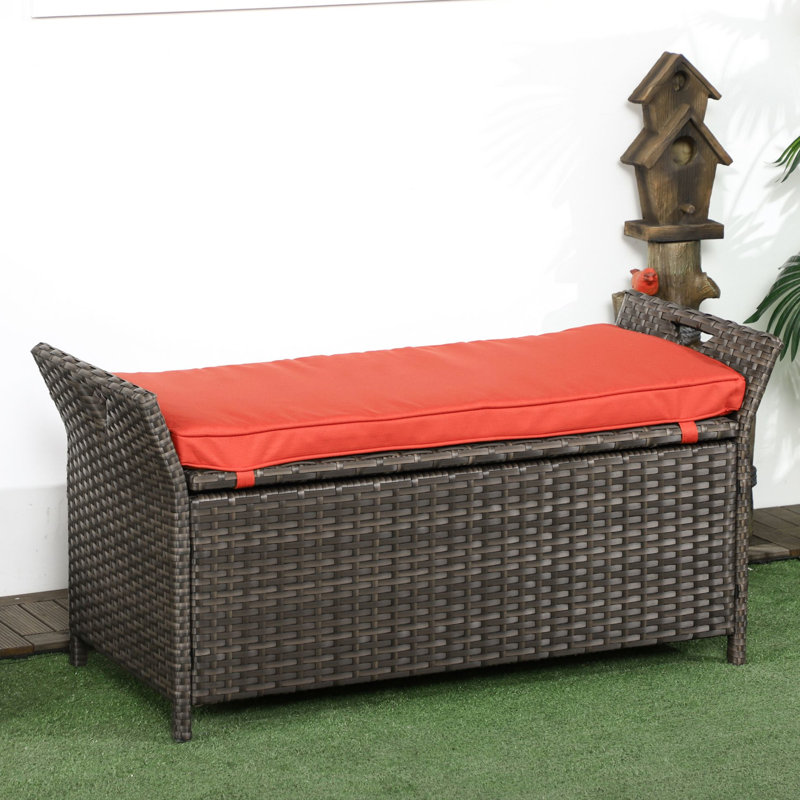 27 Gallon Patio Storage Bench, Red, With Handles And Cushion, Outdoor Pe For A Stylish Setting Red Bench Made Of Cozy