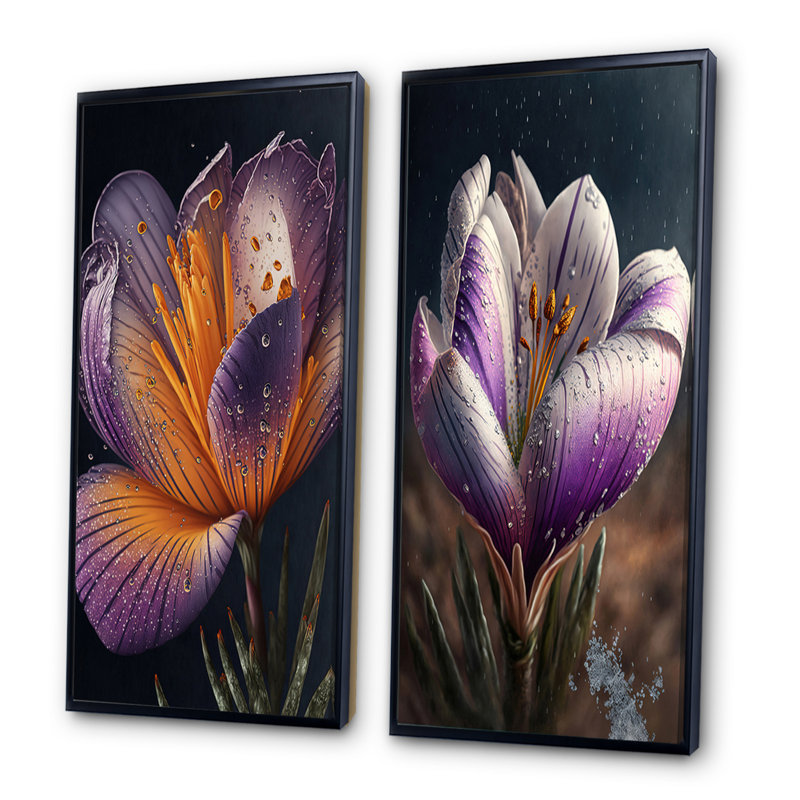 «Blooming Crocus», 2 pièces sur toile, Cadre noir, H 20 po x l 24 po