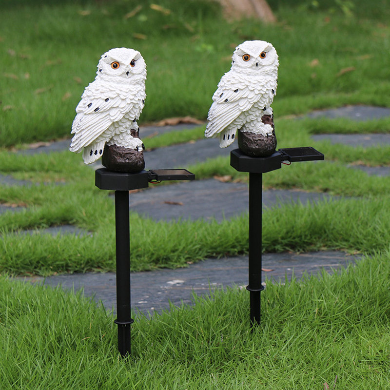 Owl Figure Solar LED Lights Outdoor Decorations Resin Pathway Light with Stake, White