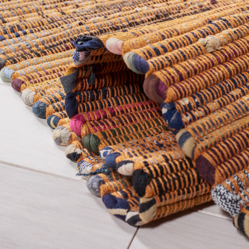 Desimone Rug Hand Woven Cotton Striped Rug, Square 6'
