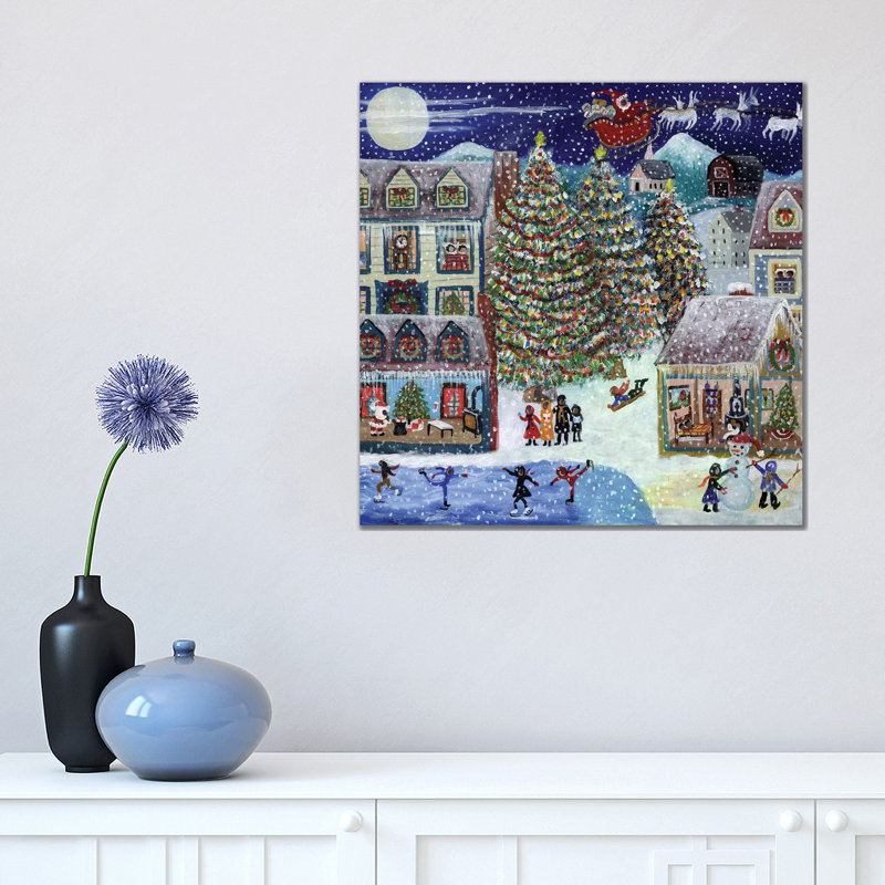 Santa Christmas Village by Cheryl Bartley - Print on Canvas, 45.72 cm H x 45.72 cm W x 1.91 cm D, Wrapped Canvas