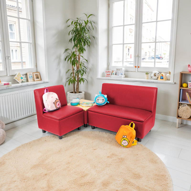 Ensemble 3 pièces de chaise et canapé modulaire avec table de bout Kid Comfort, Rouge