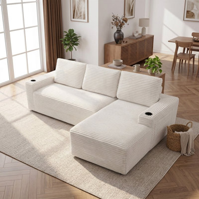 65.3" W Modern Modular Sectional Sofa with L-Shape Chaise Deep Seat No Assembly Corduroy Upholstered