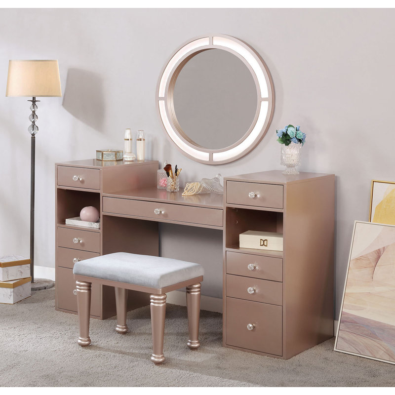 60.4" W Glam Vanity Set, Blush, Brown