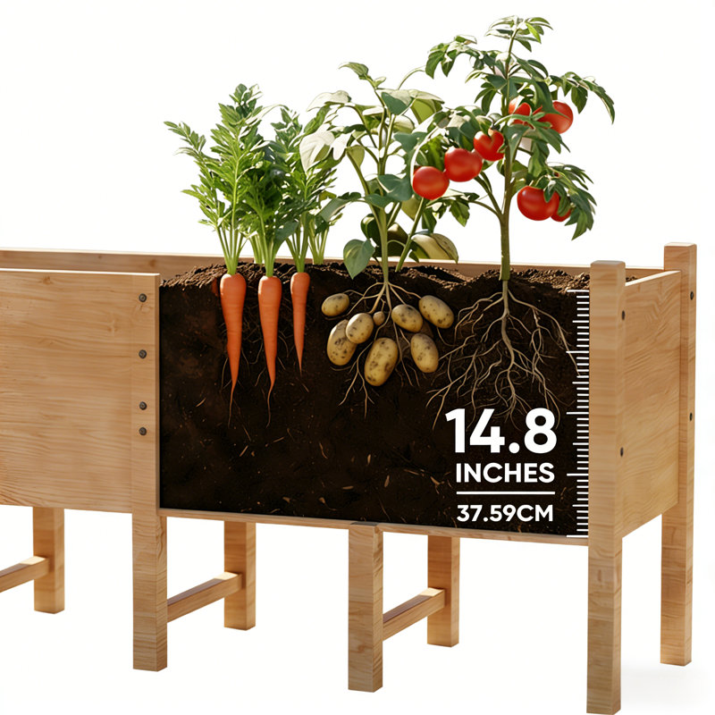 8ft  Ergonomic Solid Wood Raised Garden Bed Planter Box