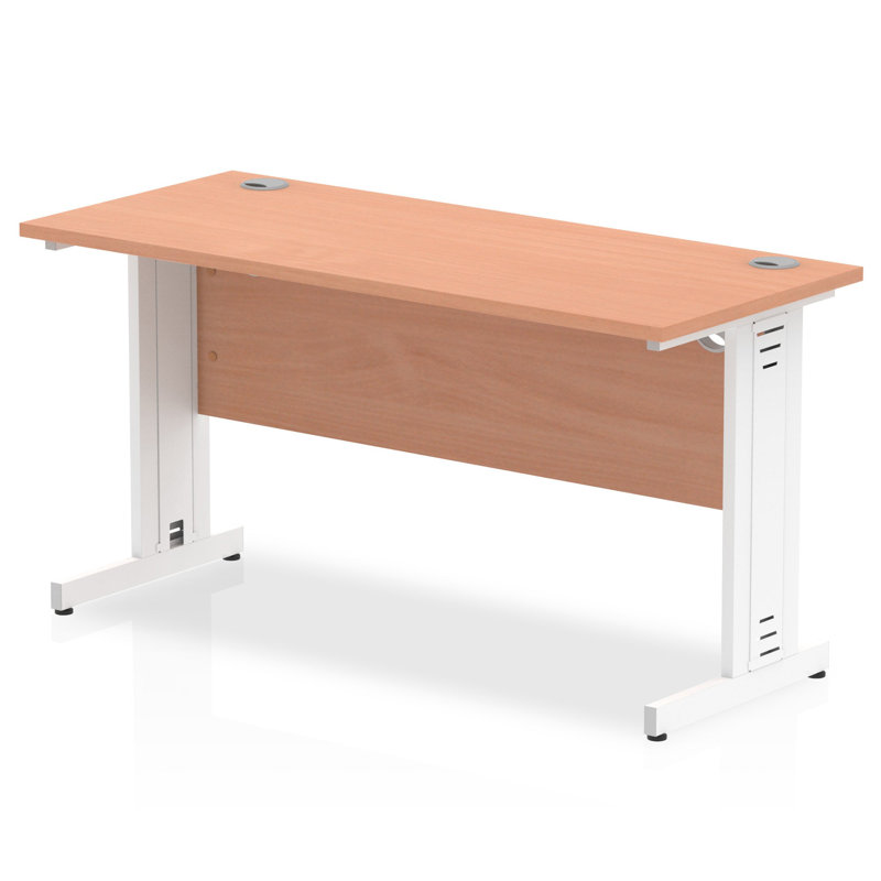 Impulse Metal Base Computer Desk, Beech, 73cm H x 140cm W x 60cm D, White
