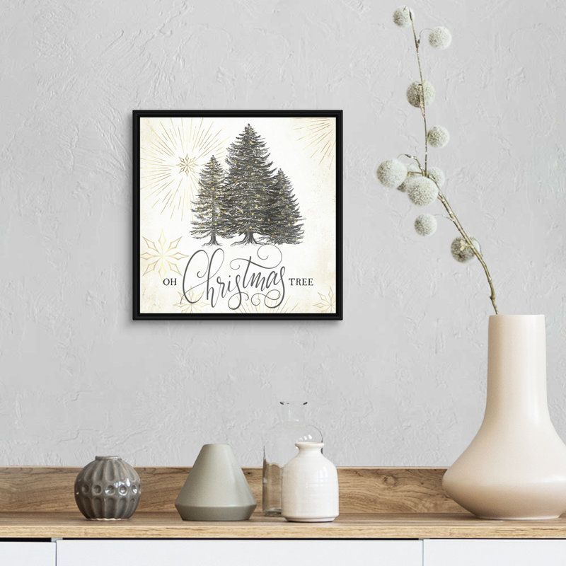«Christmas Joy Oh Christmas Tree» par Nicole Tamarin - peinture sur toile tendue, H 13,25 po x l 13,25 po, Cadre noir