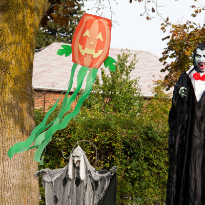 Décoration d'Halloween 3D drapeau citrouille à manche à air 3D 47 po