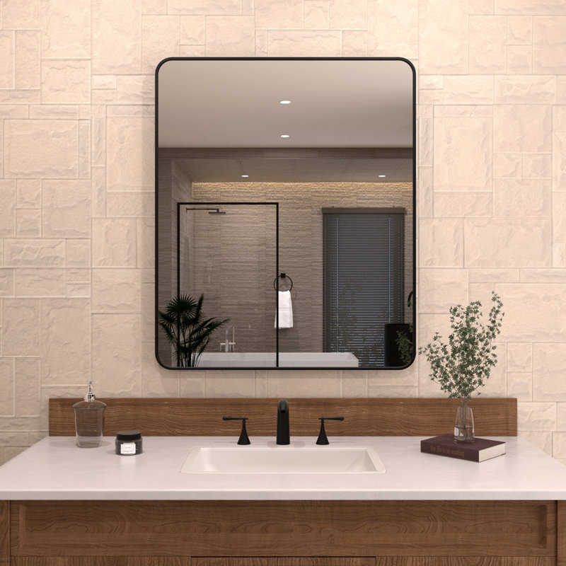 Cosy 30 in. W x 36 in. H Rectangular Modern Framed Wall Bathroom Vanity Mirror in Matte Black, Matte Black, 30" x 36"