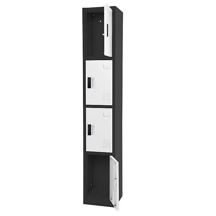 72" Black and White Steel 4-Tier Storage Locker with Digital Lock