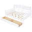 Lit de jour double blanc avec lattes de bois, tablette de chevet et deux tiroirs, multifonctionnel pour différents besoins de repos à la maison-254272629-254272627