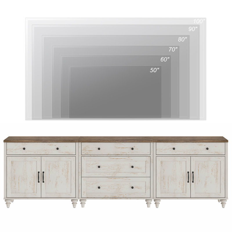 TV Stand For 100 Inch TV, 3-In-1 TV Console Table For 75/80/85/90 Inch TV, Entertainment Center With 5 Drawers And 4 Doors, Rustic White