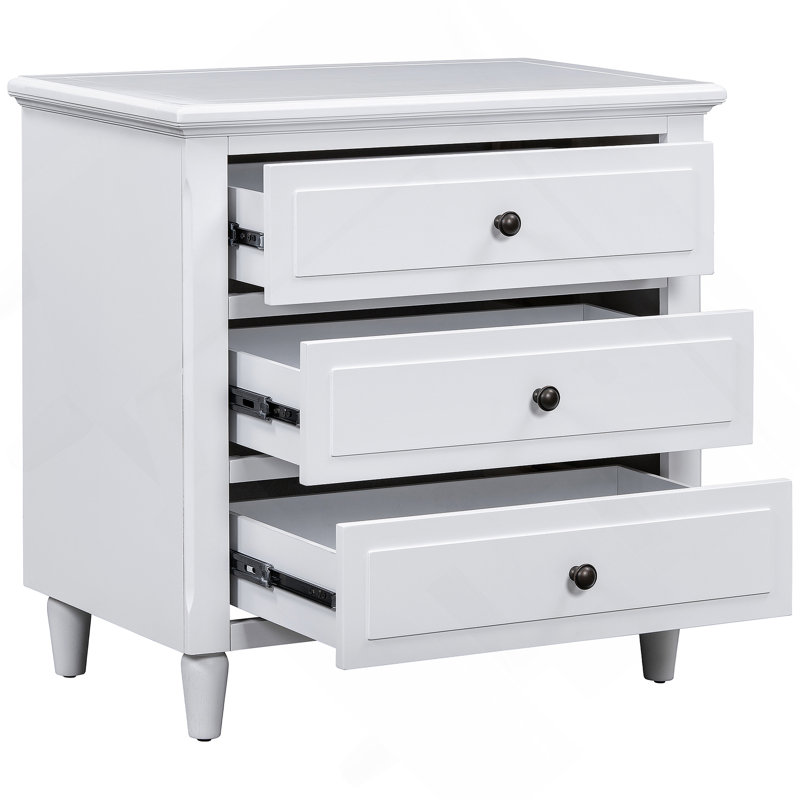 Armoire de rangement en bois à 3 tiroirs avec table de chevet, Blanc