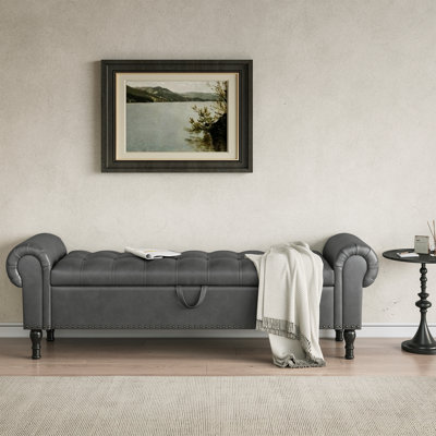 60" & 67" W Faux Leather Storage Bench with Button-Tufted Seat and Roll Arms – Perfect for Bedrooms & Versatile Home Spaces