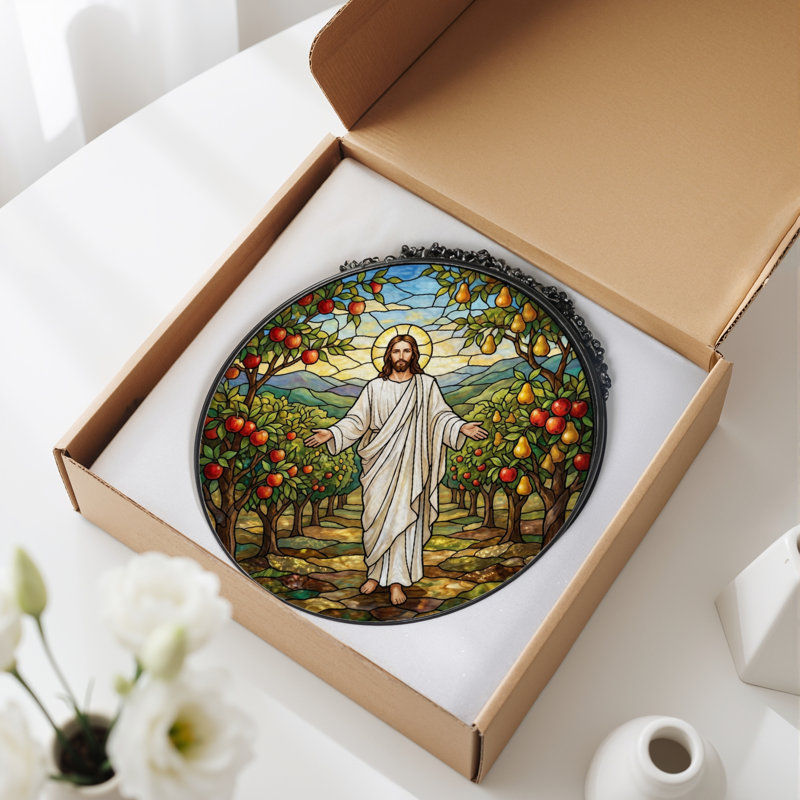Panneau de vitrail de jardin Jésus ， 7,8 H, H 7,8 po