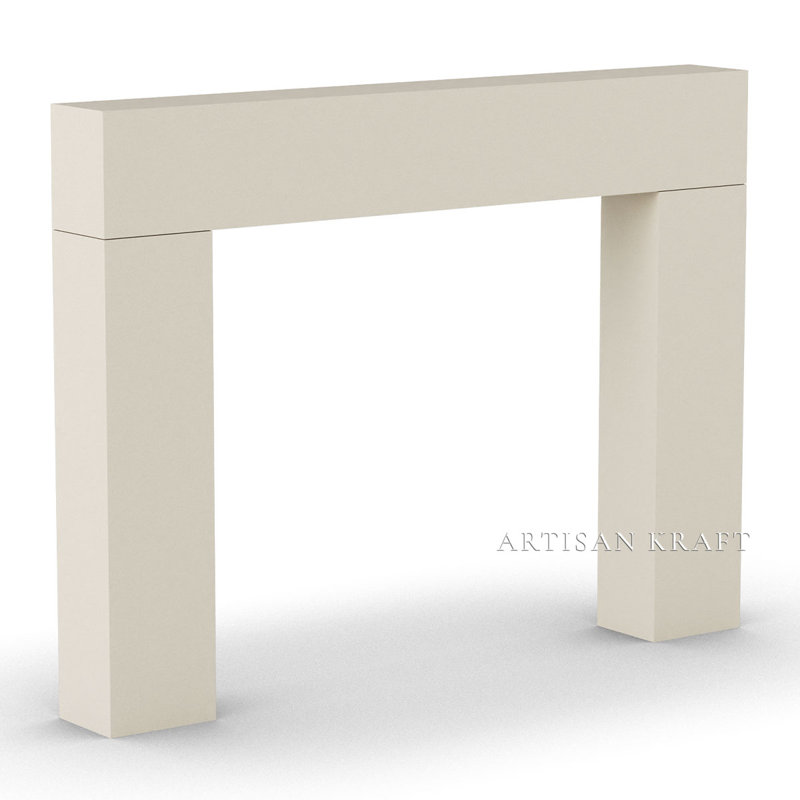 Contemporary Cast Stone Fireplace Surround with Beveled Hearth, Beige, 52" H x 70" W x 10" D