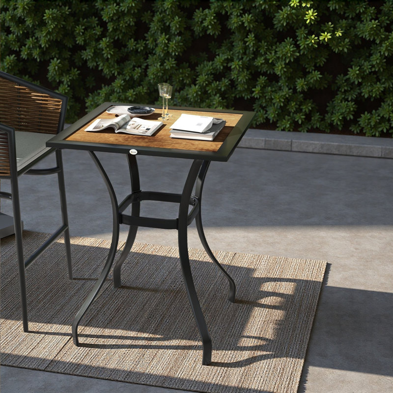 Table de bar 28 po pour l'extérieur avec structure en métal et effet de grain de bois