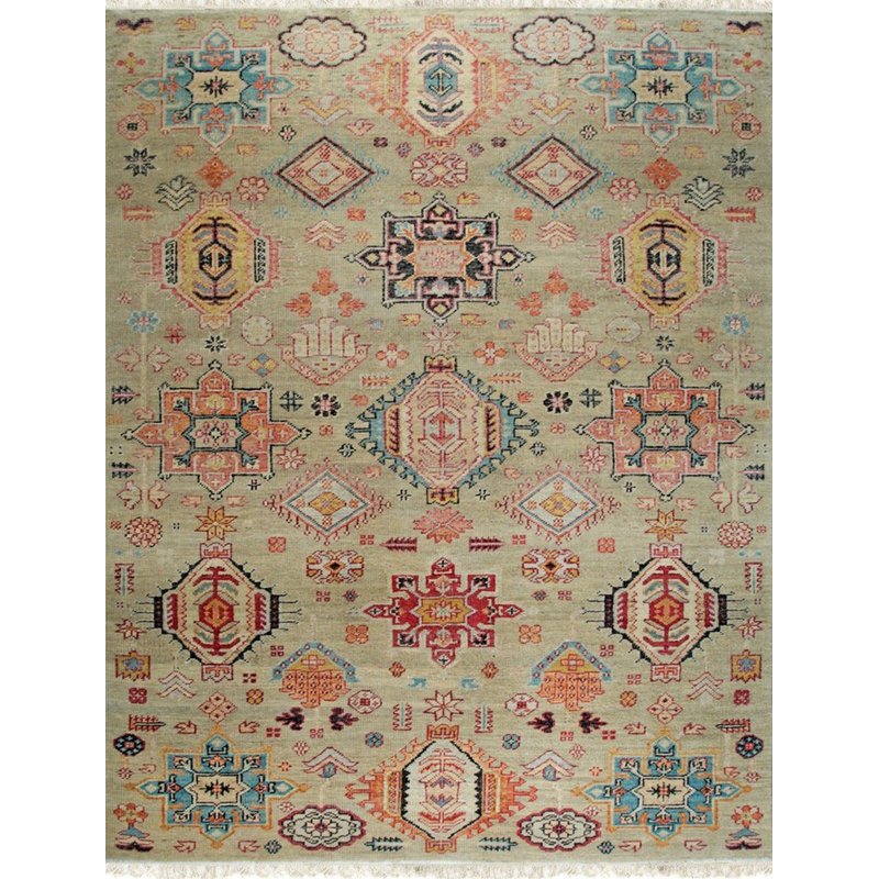 Ivory Hand Knotted Wool Area Rug, Rectangle 6' x 9'