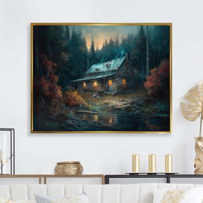 Cabine dans les bois - art mural sur toile forêt