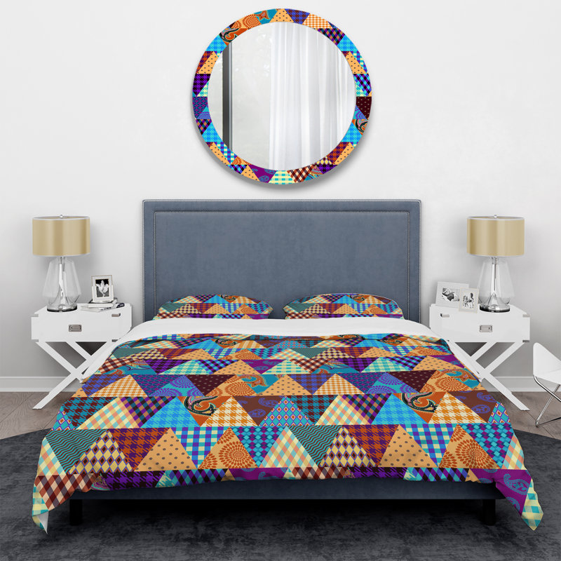 Multicolore patchwork matelassé - ensemble de housse de couette abstrait - microfibre de polyester
