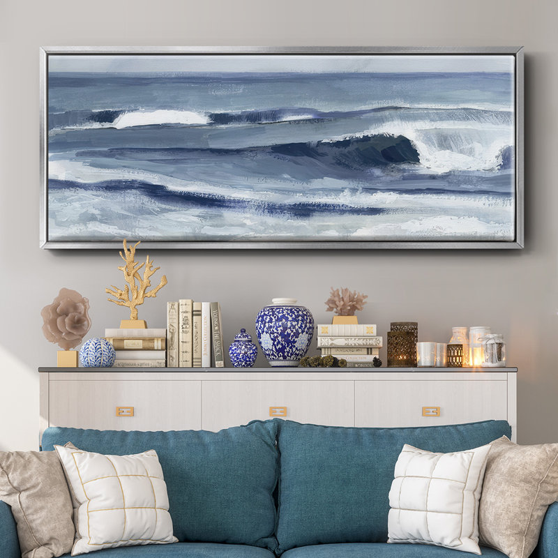 «Surf Spray I», reproduction encadrée sur toile, H 20 po x l 50 po x P 1,5 po, Argent