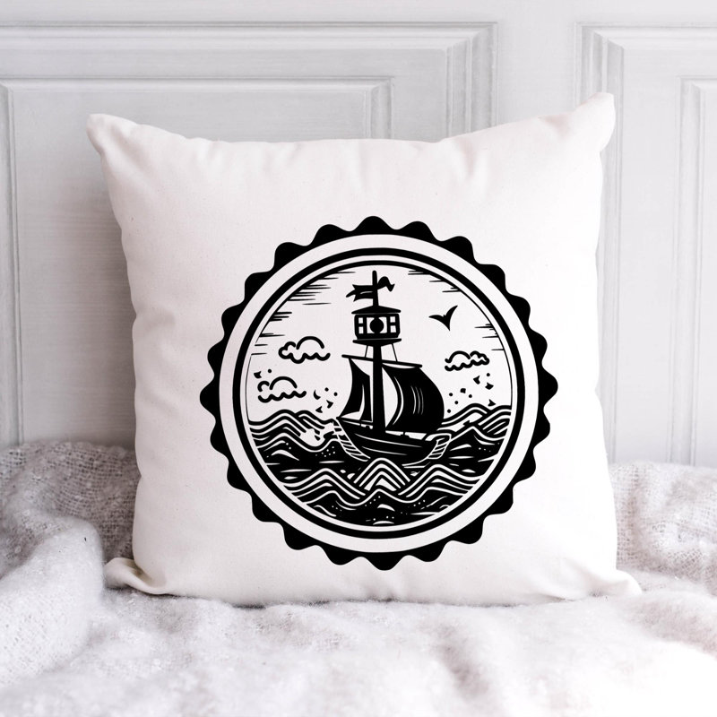 Nautical Sea Life_406 - Coussin décoratif en polyester, H 20 po x l 20 po