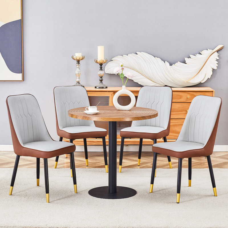 Ensemble de table et de chaises, table de salle à manger ronde de 31,5 pouces à texture annulaire moulée par aspiration, jumelée à 4 chaises de salle à manger en polyuréthane épissé