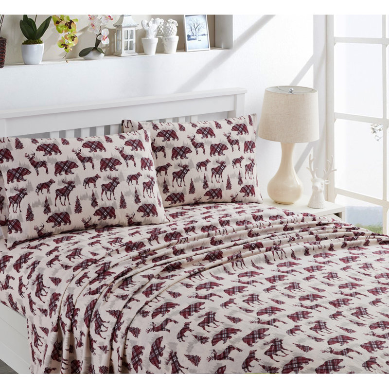Ensemble de draps en flanelle à carreaux, Ensemble de draps pour très grand lit + un drap-h