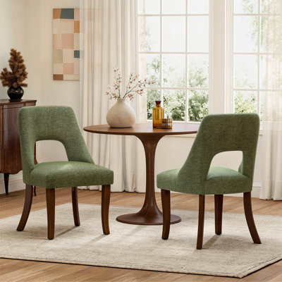 Dining Chair Set of 2,Upholstered Chenille Fabric Dining Chair Curved Solid Wood Legs, Elegant Tufted Club Dining Room Kitchen Room Dining Chair